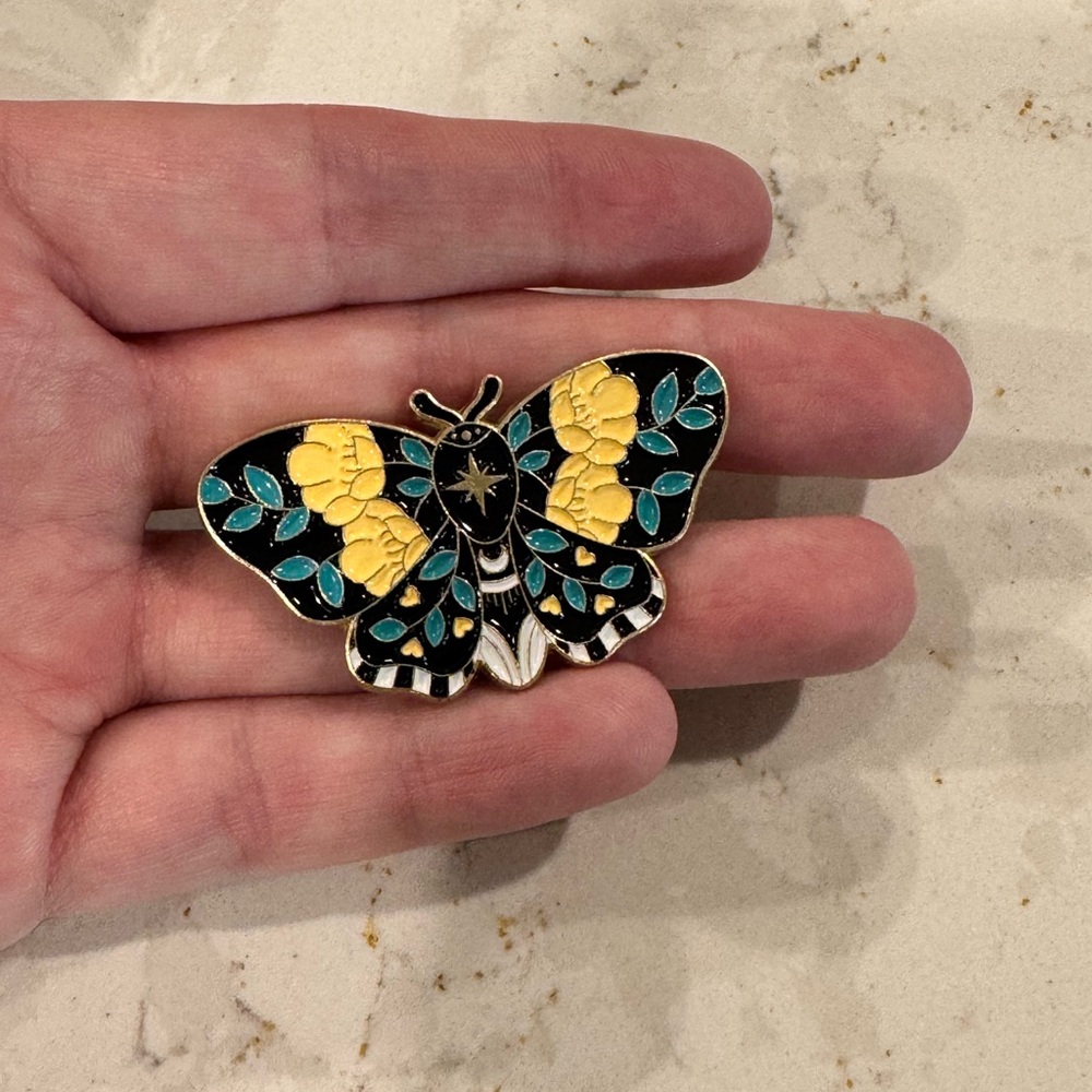 Colorful Floral Moth Enamel Pin Brooch